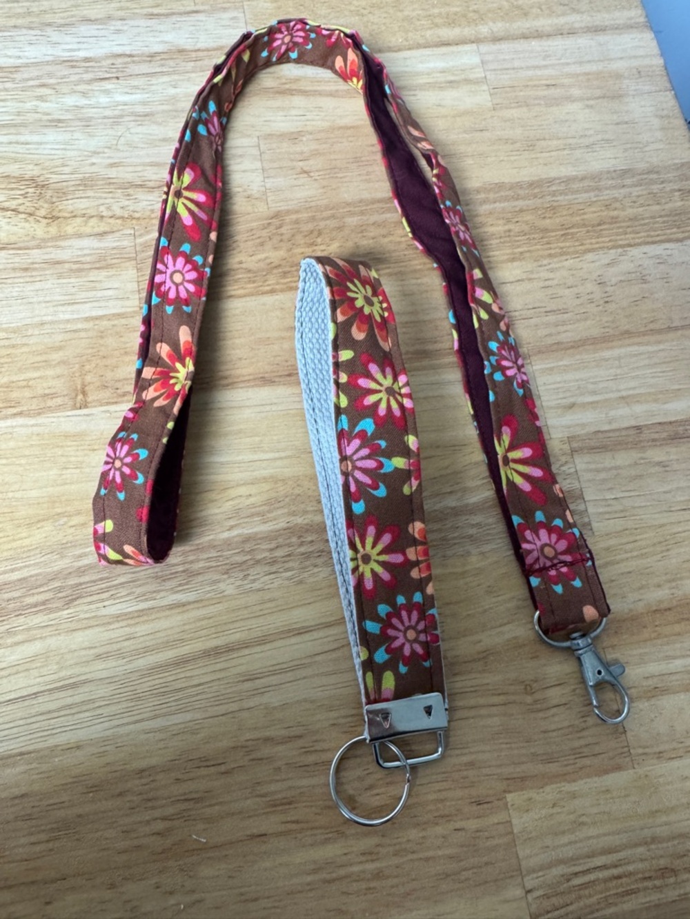 Brown Floral Wrist Key & Card Holder Lanyard Set